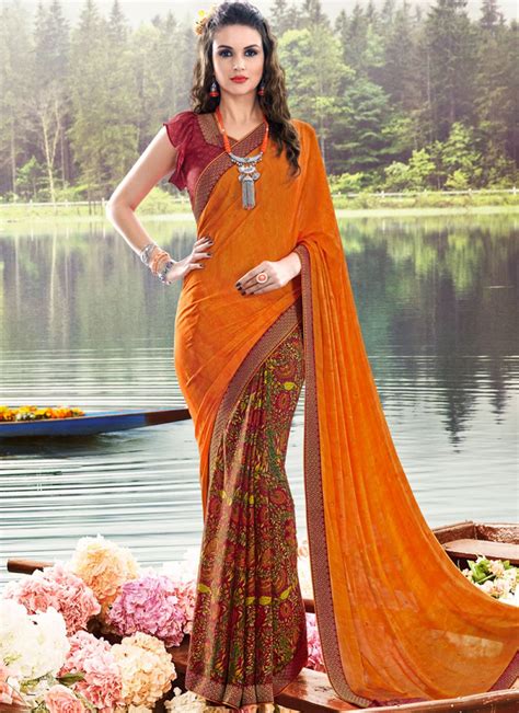 Faux Georgette Abstract Print Printed Saree In Multi Colour Buy Online