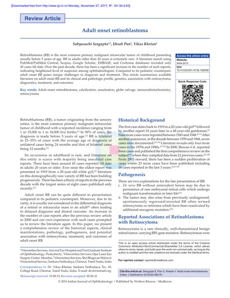 Pdf Adult Onset Retinoblastoma