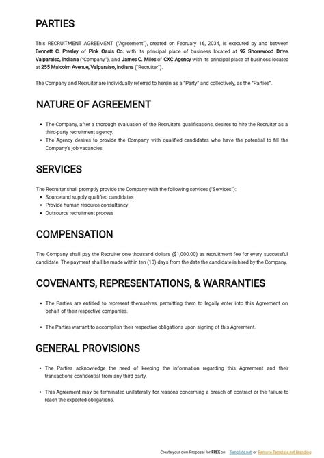 Recruitment Agreement Template Google Docs Word Template Net