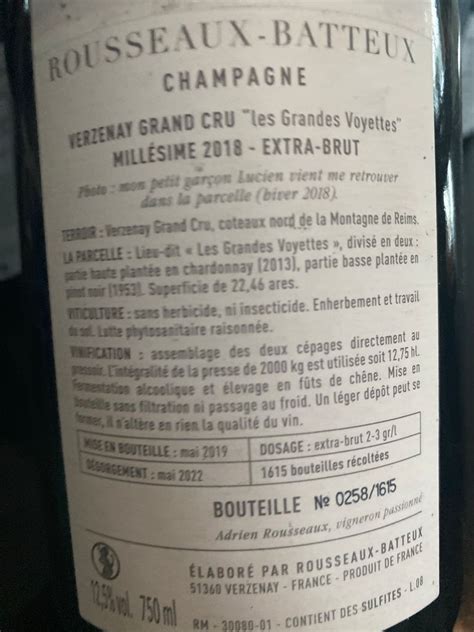 2019 Champagne Rousseaux Batteux Champagne Grand Cru Verzenay Les