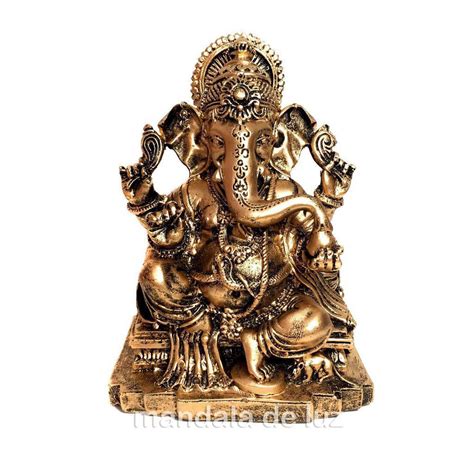 Estátua de Ganesha Sentado Dourado Resina 13cm Submarino