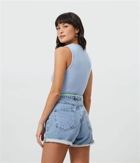 Short Mom Jeans Cinto De Cord O Azul