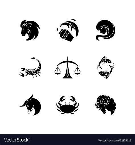 Astrology signs black glyph icons set on white Vector Image