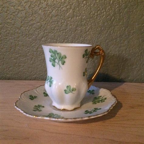 Norcrest Shamrock Tea Cup And Saucer Set White And Green Fine China