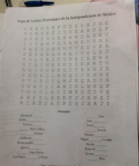 Sopa De Letras Personajes De La Independencia De M Xico Y Manden La