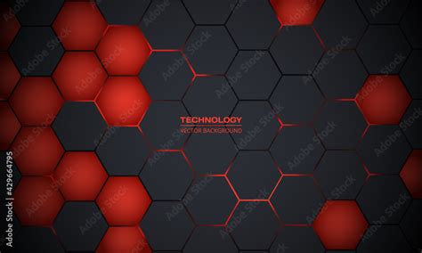 Vektorov Grafika Dark Gray And Red Hexagonal Technology Abstract