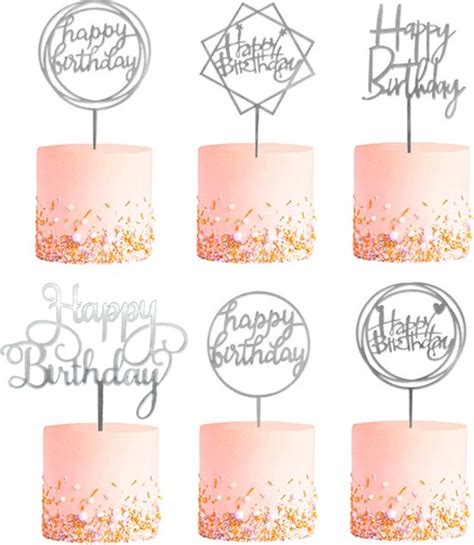 Happy Birthday Taarttopper Zilver Taart Decoratie Cake Topper Taart