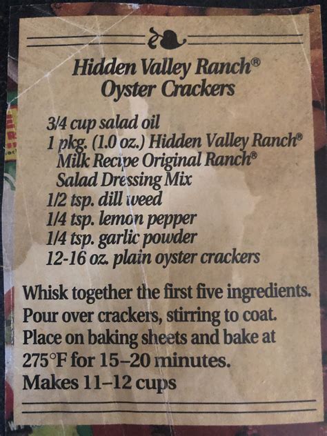 Hidden Valley Oyster Cracker Recipe at Evelyn Mary blog