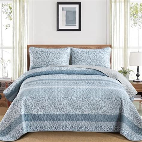 Amazon Boho Quilt Set Queen Size Blue Bohemian Quilt Bedding Set