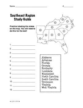 Southeast Region States And Capitals Worksheets