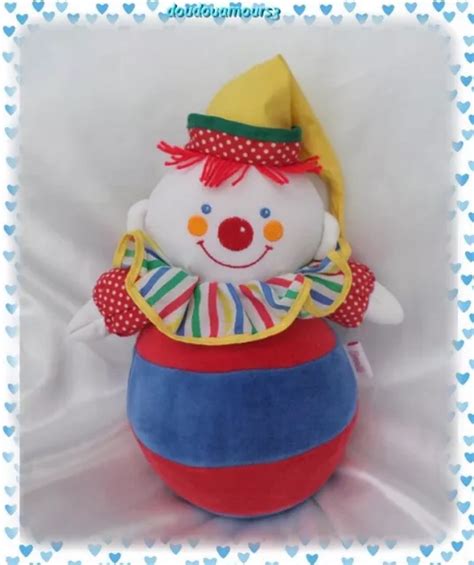 DOUDOU PELUCHE CULBITO Clown Bleu Rouge Multicolore Bonnet Jaune