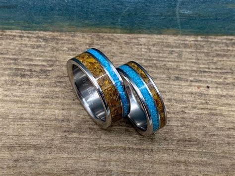 Turquoise Wedding Bands Rustic Matching His And Hers Promise Rings