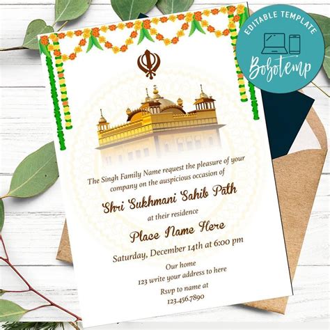 Sukhmani Sahib Path Invitation Customizable Template Diy