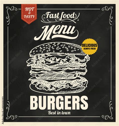 Restaurant Fast Foods Menu Burger On Chalkboard Vector Format Ep Stock