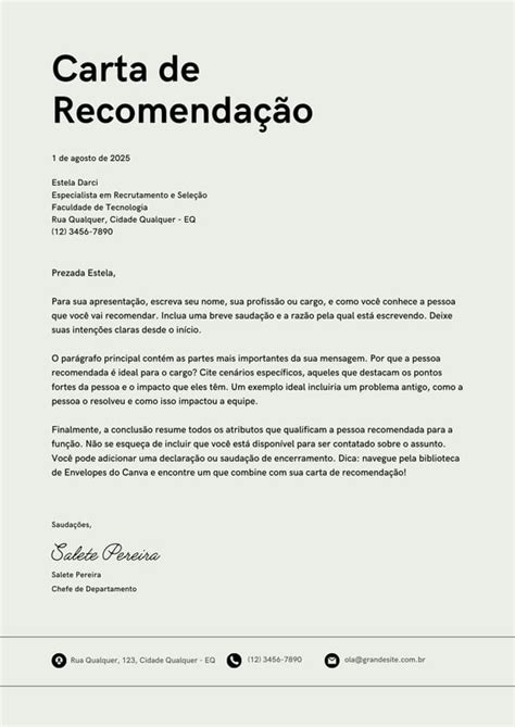 Modelos Gratuitos De Carta De Recomendação Para Impressão Canva