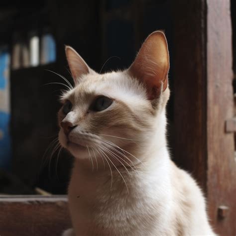 Un Gato Con La Cara Blanca Y La Nariz Rosada Se Sienta Frente A Una