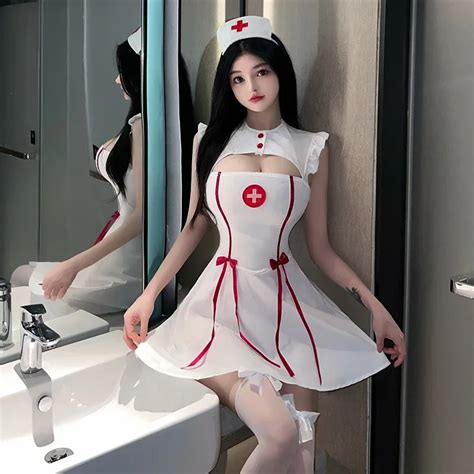Sexy Lingerie Cosplay Costume Nurse Uniform Bust Hollow Out Dress Suit Set Pajamas Party Night