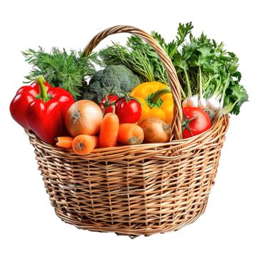 Composition With Raw Vegetables And Wicker Basket Isolated On