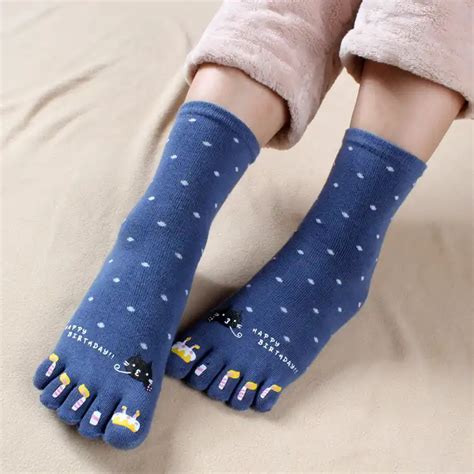 Women Cute Cartoon Cotton Two Toe Socks Japanese Style Jacquard Split