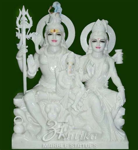 Traditional Hindu Pure White Marble Shiv Parivar Statue For Temple At