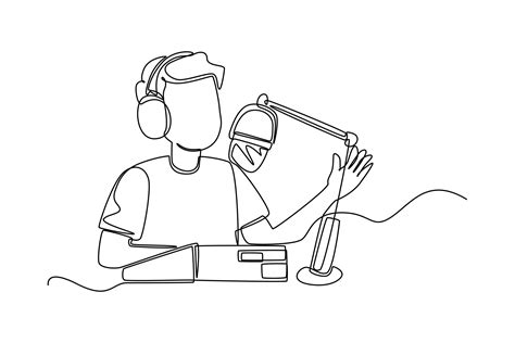 El Locutor De Radio De Dibujo De Una Sola L Nea Habla Al Micr Fono En