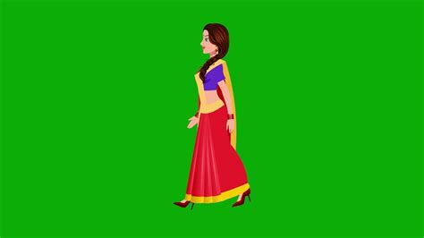 Woman Walk Cycle Free Green Screen Video Saree Animated Walk Cycle