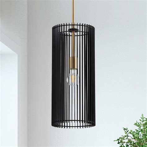 Finura Aged Brass And Noir Pendant With Cylindrical Shade By Quorum Lighting 818 1 80