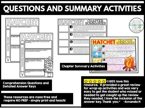 Hatchet Novel Study Activities Study Questions Final Projects