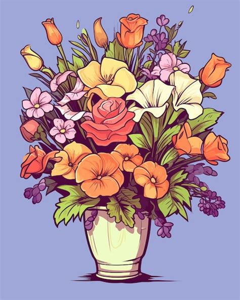 Premium Vector Beautiful Flower Bouquet Vector Illustration Of Colorful Bouquet Of Different