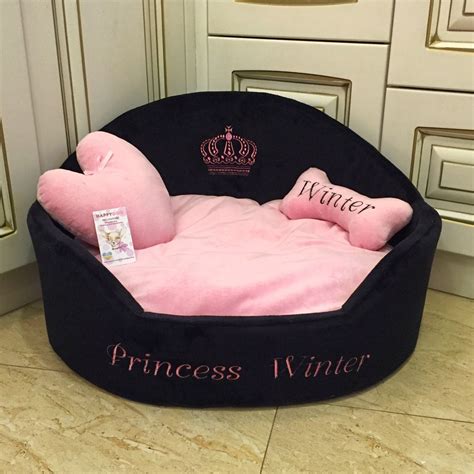 Princess Dog Bed In Pink And Black Personalized Pet Bed Large Etsy