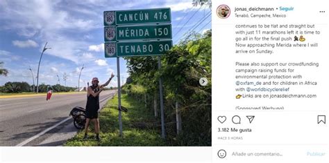 Jonas Deichmann Forrest Gump deja Campeche con destino a Mérida