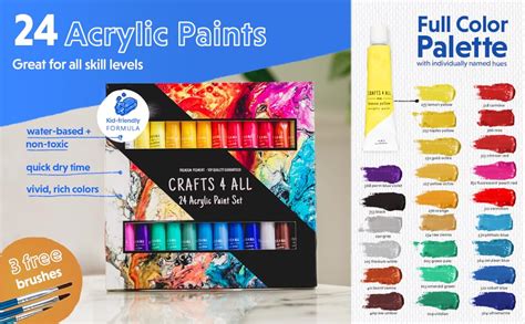 Amazon.com: Acrylic Paint Set for Adults and Kids - 24 Pack of 12mL ...