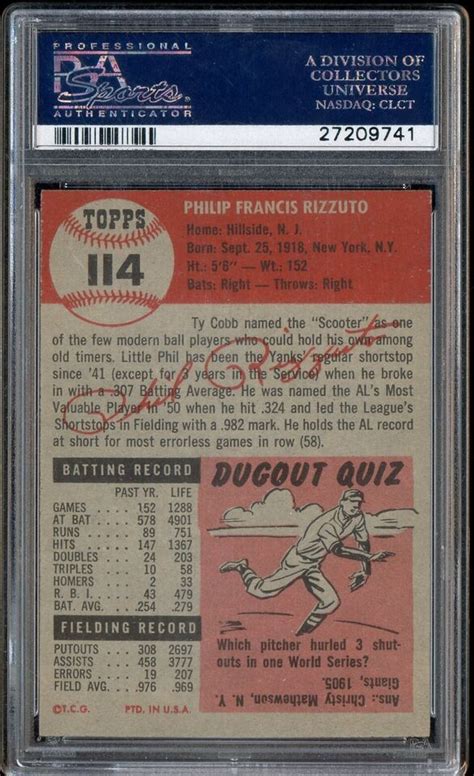 Topps Phil Rizzuto New York Yankees Hof Psa Ex Mt Ebay