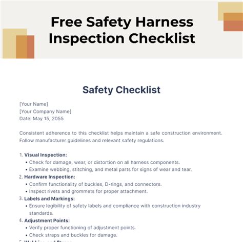 Safety Harness Inspection Checklist Template Edit Online And Download Example