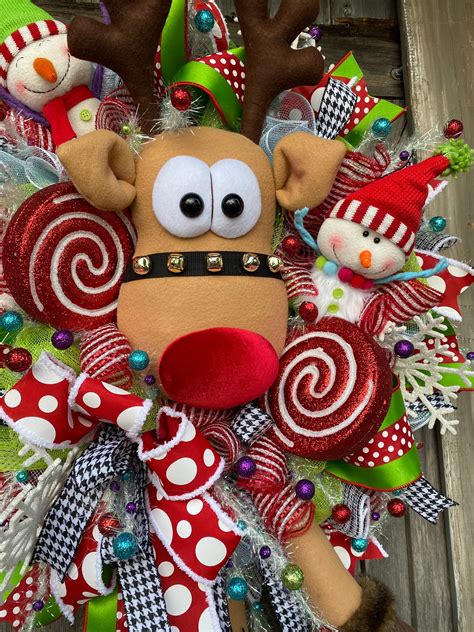 Rudolph Wreath, Christmas Wreath, Holiday Swag, Holiday Wreath, Santa Decor, Santa Wreath ...