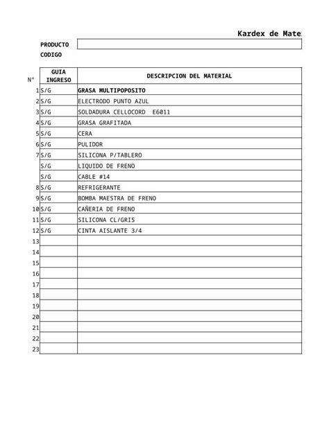 Formato Kardex De Materiales Xlsx Document Hot Sex Picture