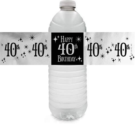 Buy Black And Silver 40th Birthday Water Bottle Labels Shiny Foil 24 Stickers Online At