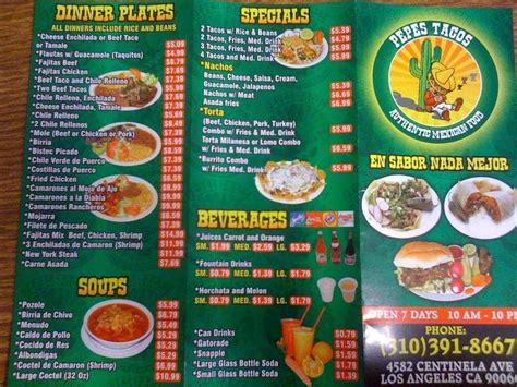 Pepe's Tacos Menu, Menu for Pepe's Tacos, Del Rey, Los Angeles ...