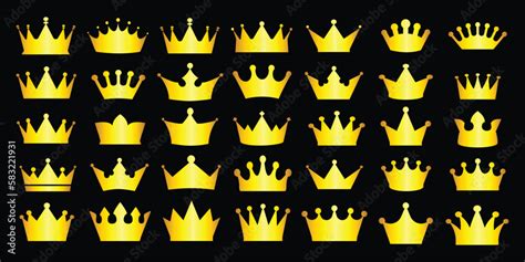 Set Of Golden Crown Icons Royal Crown Symbol Collection Collection Of