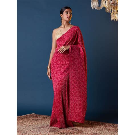 Gajra Gang By Nykaa Beauty Rangreza Pink Bandhani Printed Pleated Saree