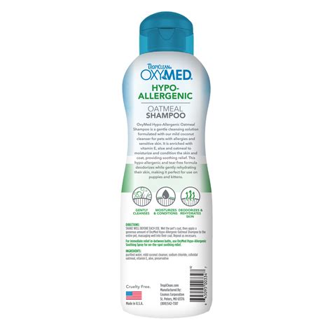 TROPICLEAN OXY MED HYPO-ALLERGENIC OATMEAL SHAMPOO 20oz-perro y gato ...