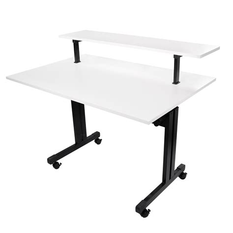 Mesa Ergonômica Acoplada Com Regulagem De Altura Tampo Branco 4 Rodízios Wp Connect