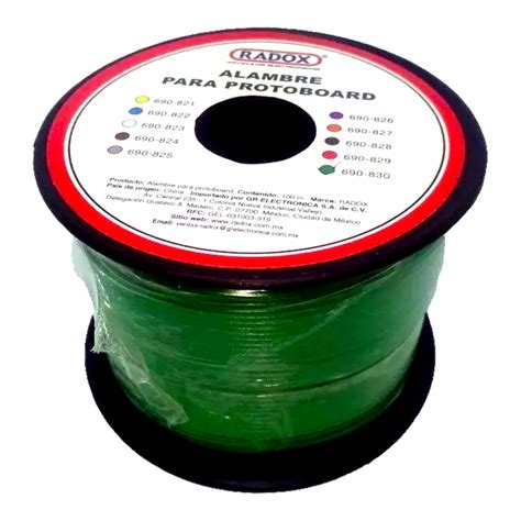 Rollo De Alambre Radox Mod 690 830 Para Protoboard Verde 100 M