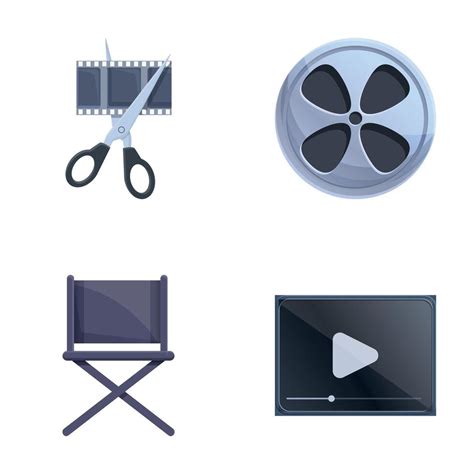 Film Production Icons Set Cartoon Vector Professional Filming