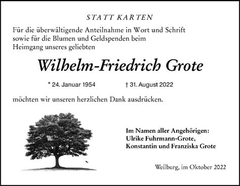 Traueranzeigen Von Wilhelm Friedrich Grote Vrm Trauer De