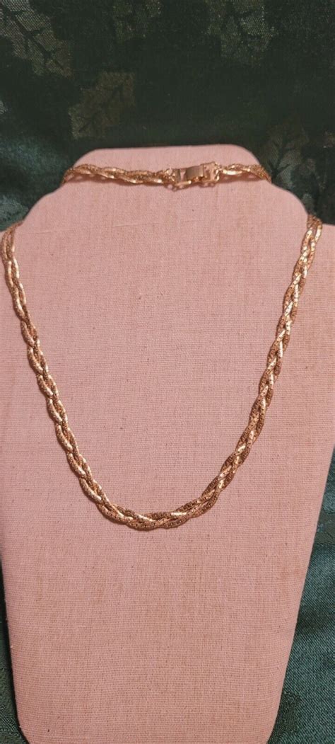 Vintage 29 5 Napier 3 Strand Braided Gold Tone Chain Gem