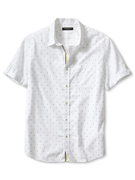 Banana Republic Slim Fit Soft Wash Anchor Print Short Sleeve Shirt White In White For Men Lyst