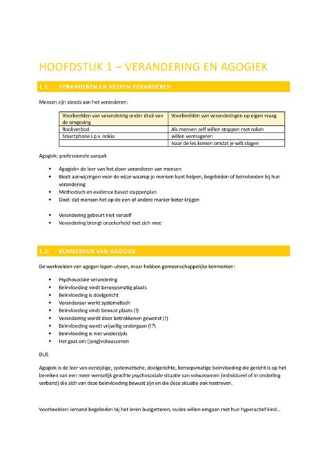 Samenvattingen Hoofdstuk Agogiek Hoofdstuk Verandering En