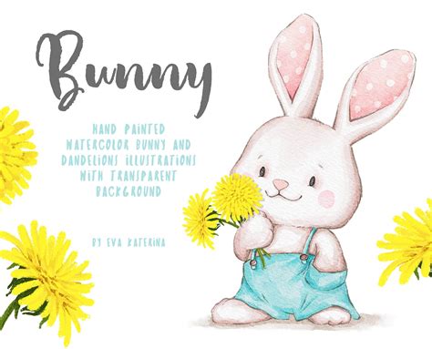 Bunny Clipart Cute Baby Bunny Illustration Flowers Easter | Etsy