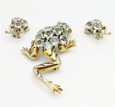 S Reja Rhinestone Frog Brooch And Earring Set